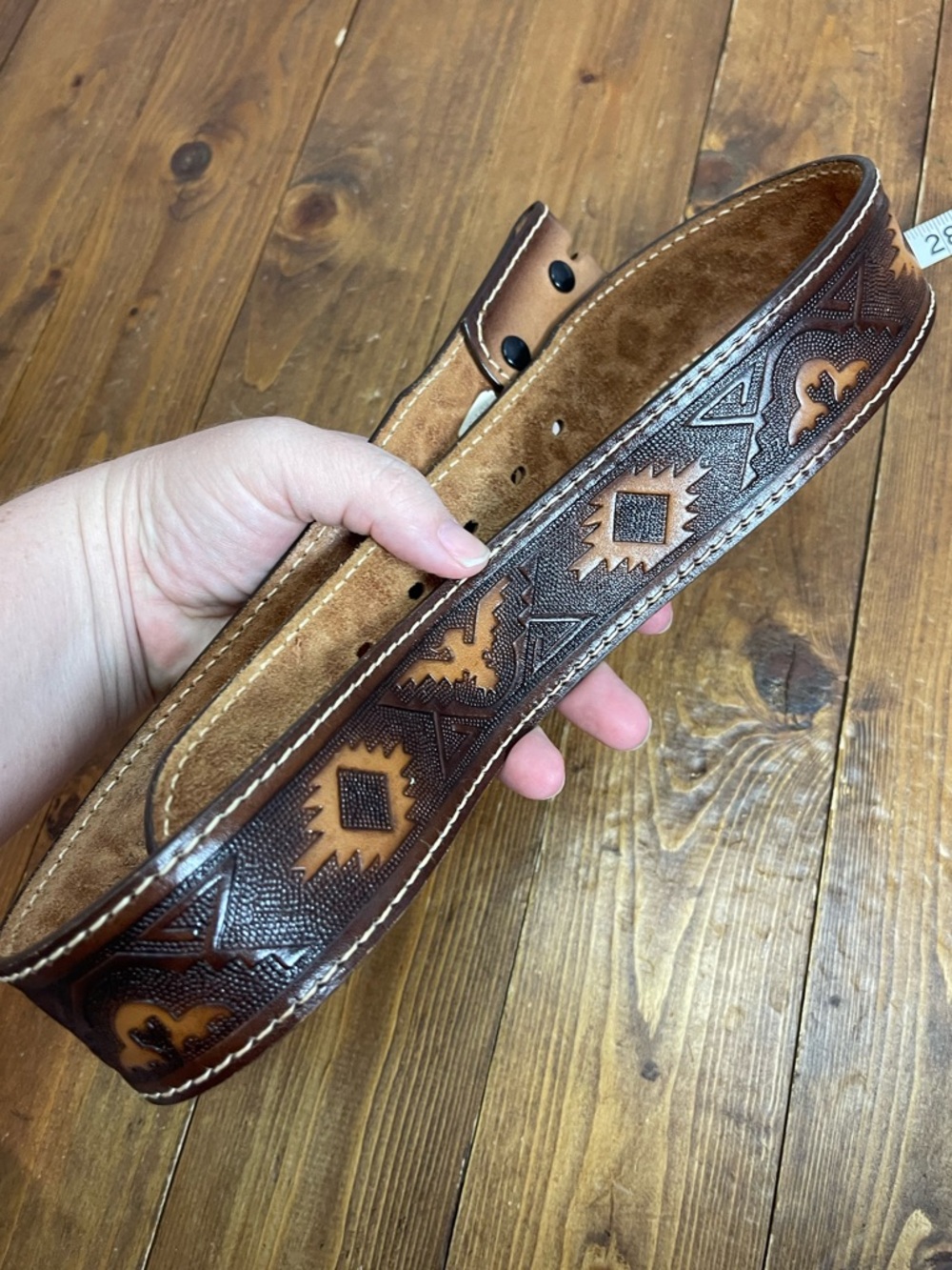 M & P embossed leather belt southwest style - no buckle size 34